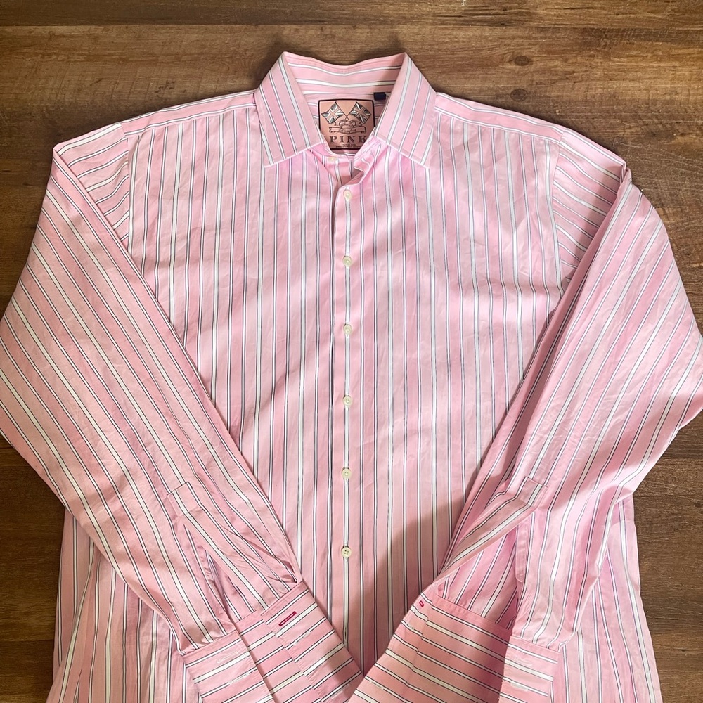 Pre-owned Thomas Pink (pink) Pinstripe Men’s Button Down Slim Long Sleeve